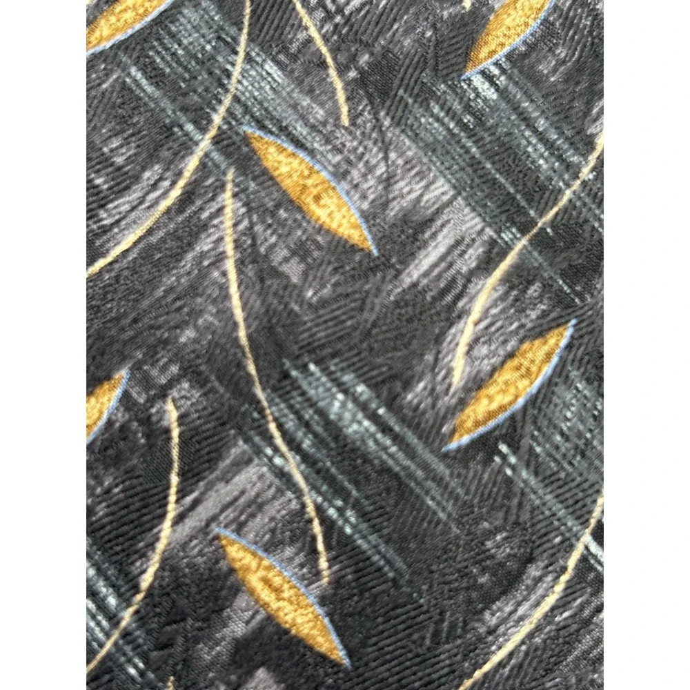 T.K.S. for Nordstrom Men's 100% Silk Tie Black Gray Gold Abstract Made in Korea